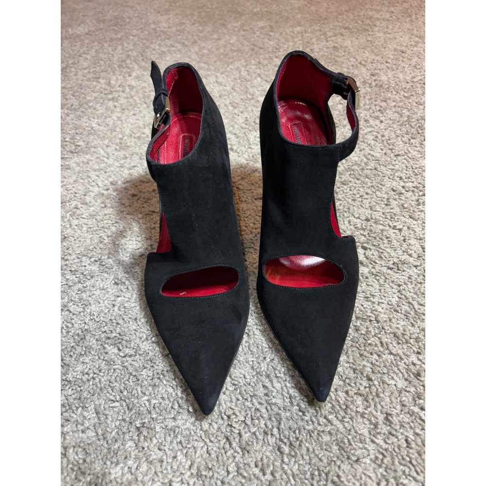 Cesare Paciotti Black Suede PointedToe Cutout Pumps Red Sole Heels Italy Size 37